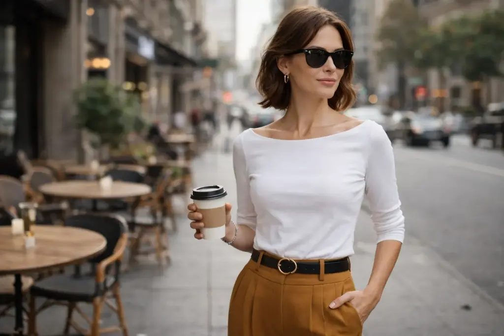 White boat neck top outfits