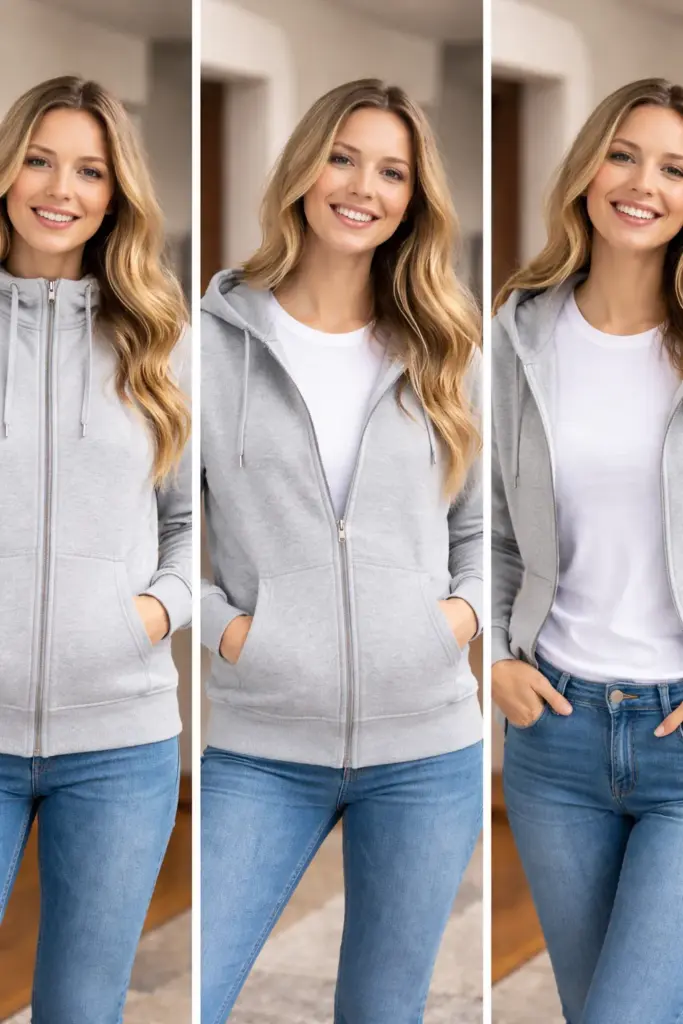 bluza z kapturem zapinana na zamek, nowoczesny, swobodny ubiór
