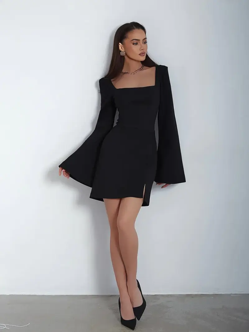 green emerald velvet dress LuxJersey Easy Slim Dress | Black main image 0