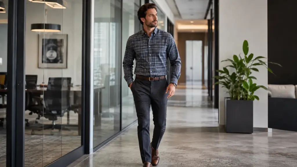 es de franela, estilo business casual