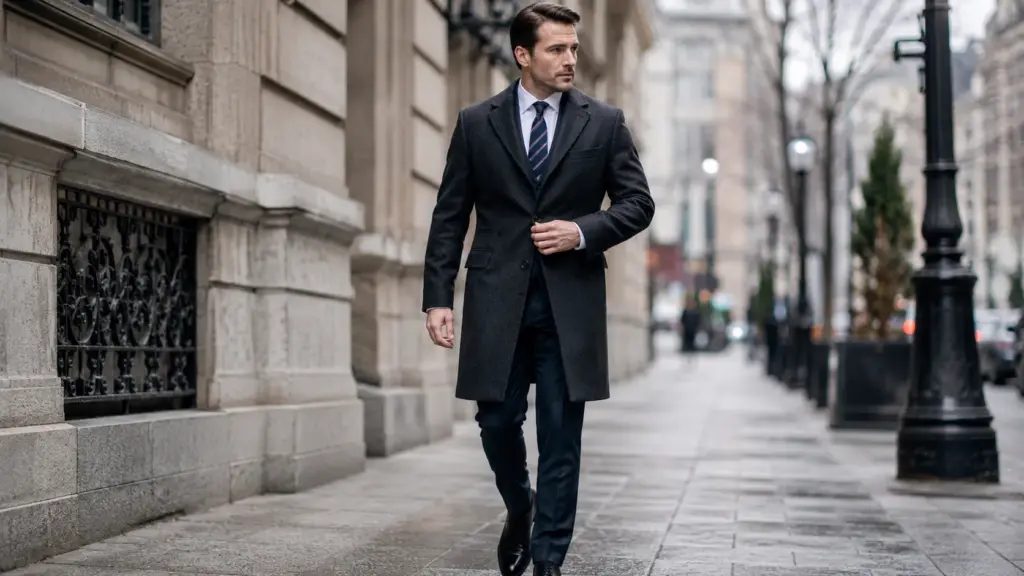 Largo del abrigo del traje y hombros
