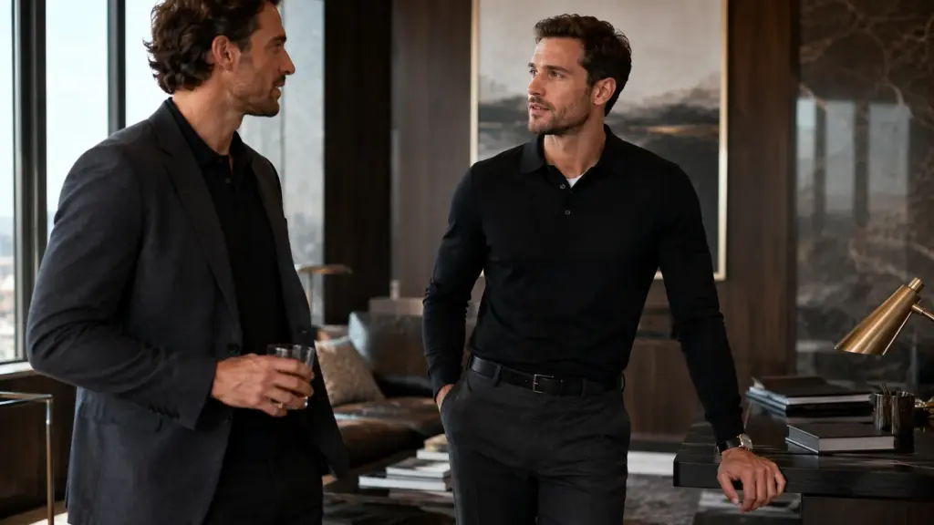 Long sleeve and black polo styling