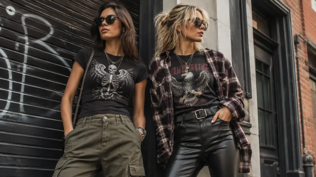 Graphic Tee With Cargo Pants Or Leather Pants Graphic Tee With Cargo Pants Or Leather Pants