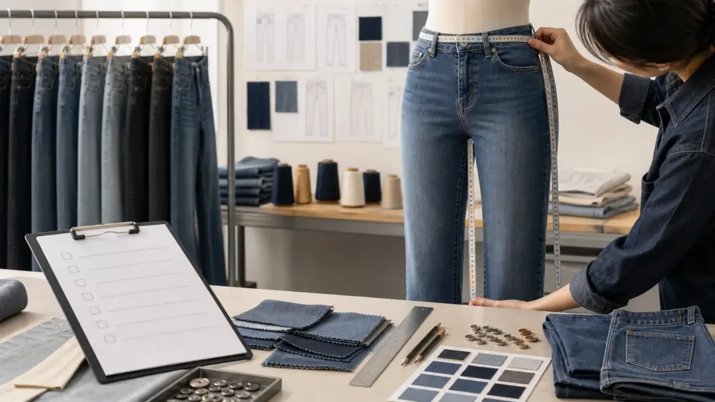 Women’s jeans sample fitting and quality control inspection