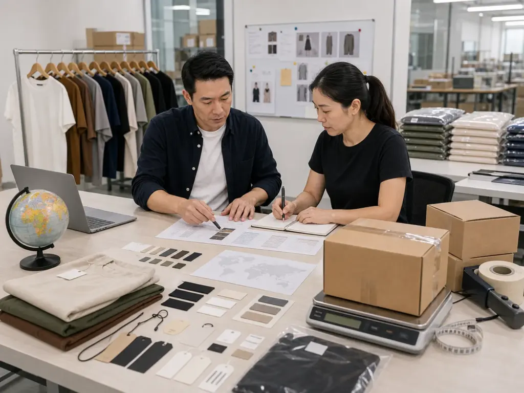 Private label packaging and export shipping details for clothing factory quote
