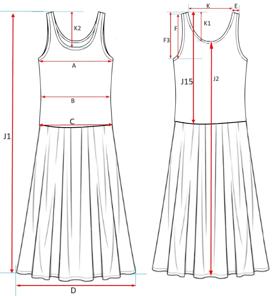 dress size chart and body measurements