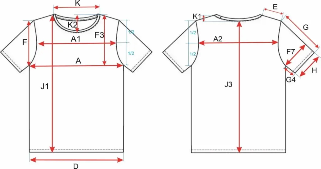 sample size chart for apparel production