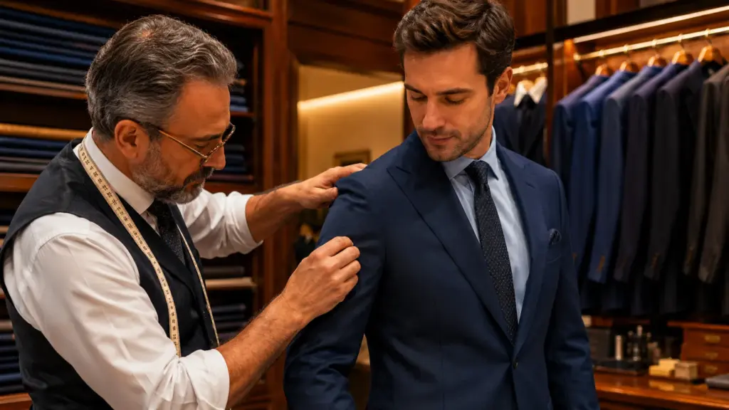 Getting fitted for a suit Getting fitted for a suit