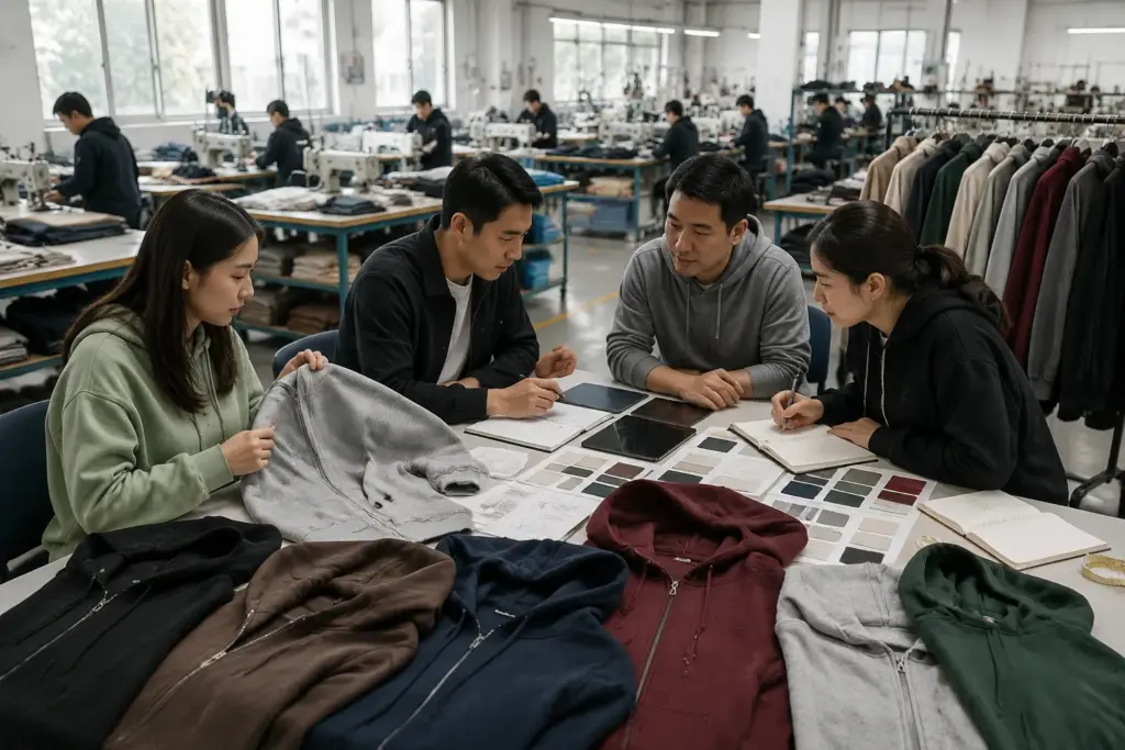 wholesale zip up hoodie production