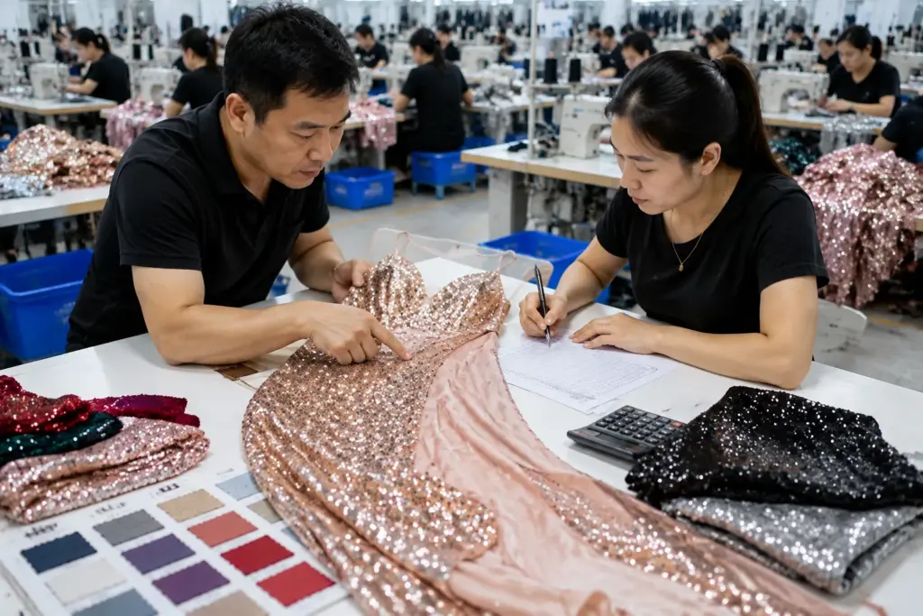 sequin cocktail dress production process