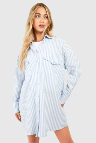 Modré pruhované oversized košilové šaty