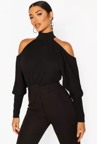 female-black-crepe-cold-shoulder-top
