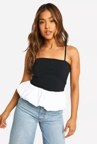 female-black_white-petite-strappy-contrast-puffball-peplum-top