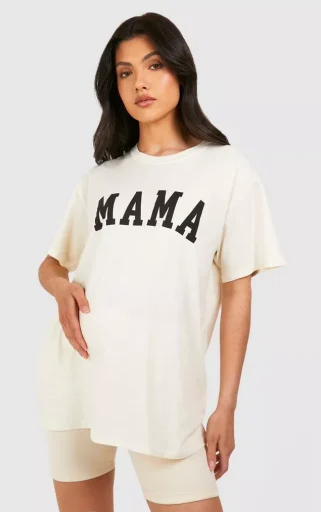 女性用ストーンマタニティママプリントオーバーサイズTシャツ