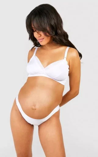 女性用ホワイトマタニティメッシュインサート授乳ブラ