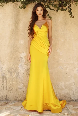 fitted-satin-mermaid-dress-with-gathered-waist-136707